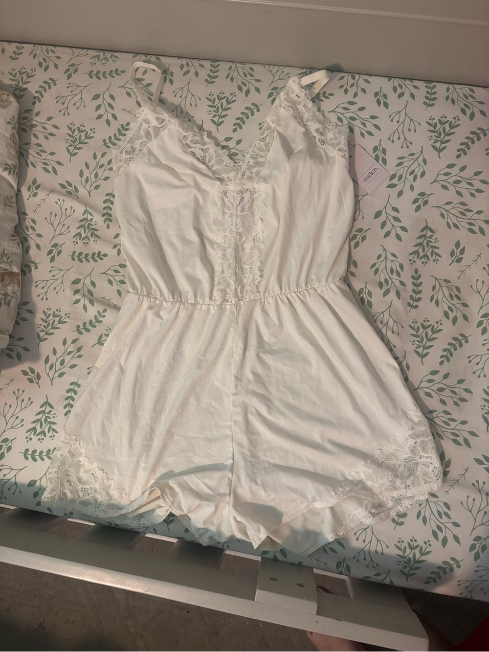Auden White Lace-Trim Sleep Romper